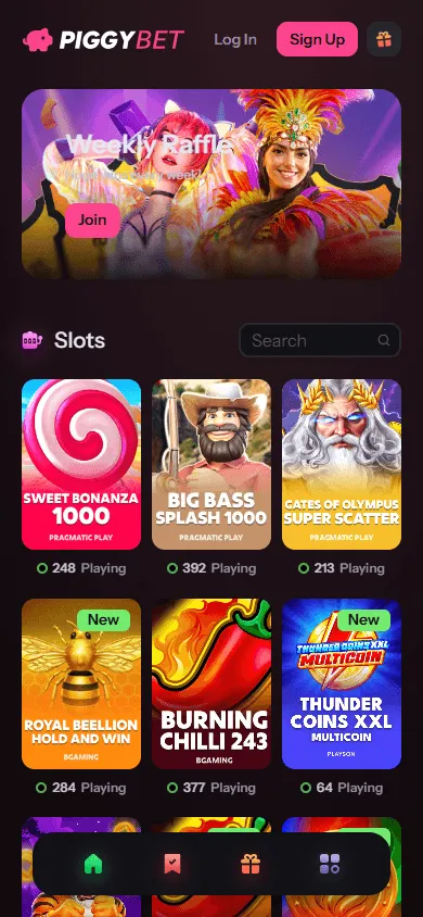 Piggybet Casino mobile browser games area